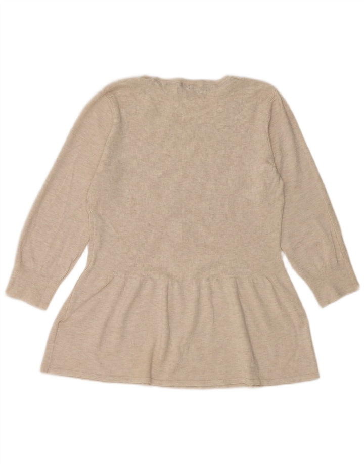 Top feminino Marks & Spencer manga 3/4 Reino Unido 12 viscose manchada bege médio