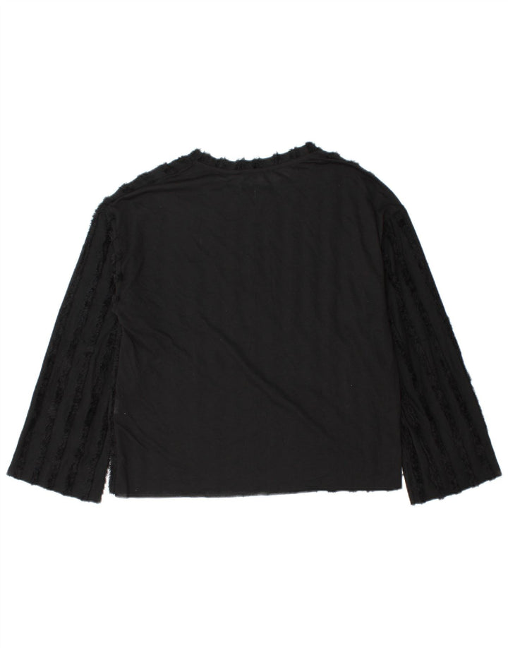 Blusa feminina de manga comprida Zara UK 14 poliéster preto médio