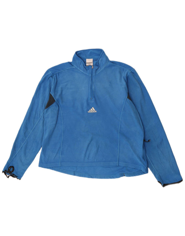 Adidas feminino solto ajuste zip pescoço top manga longa médio azul poliéster