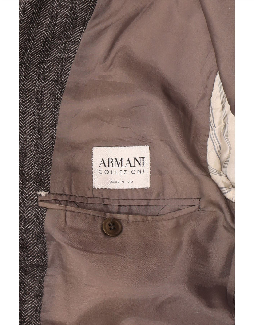 Jaqueta Blazer Masculina Armani Collezioni com 3 Botões IT 52 XL Cinza Espinha de Peixe