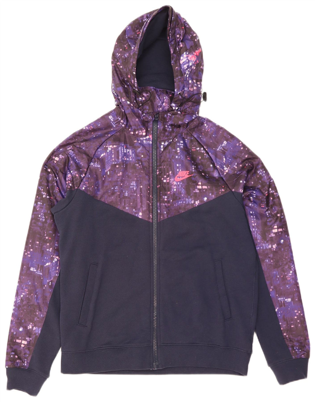 Suéter Nike masculino com capuz e zíper médio roxo algodão geométrico