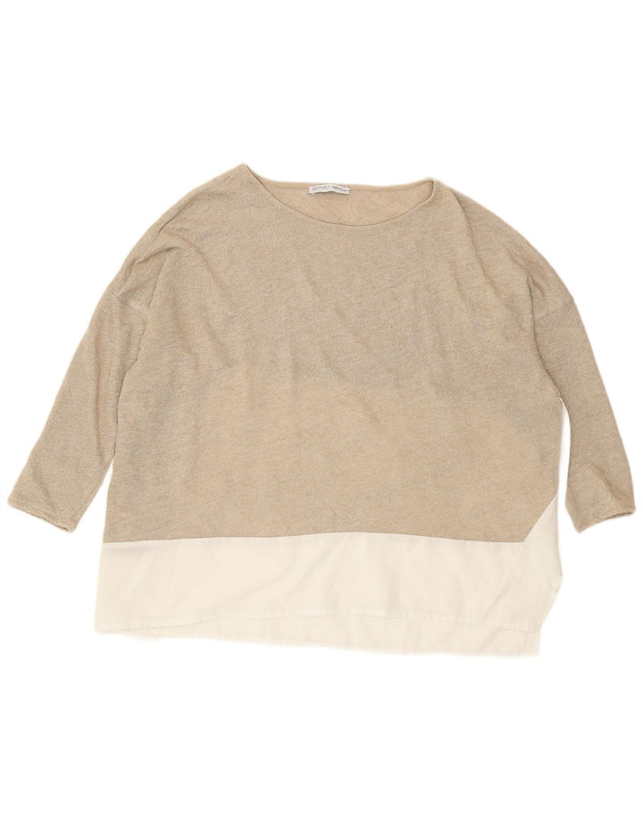 Blusa oversized feminina Zara UK 10 pequeno bloco colorido dourado