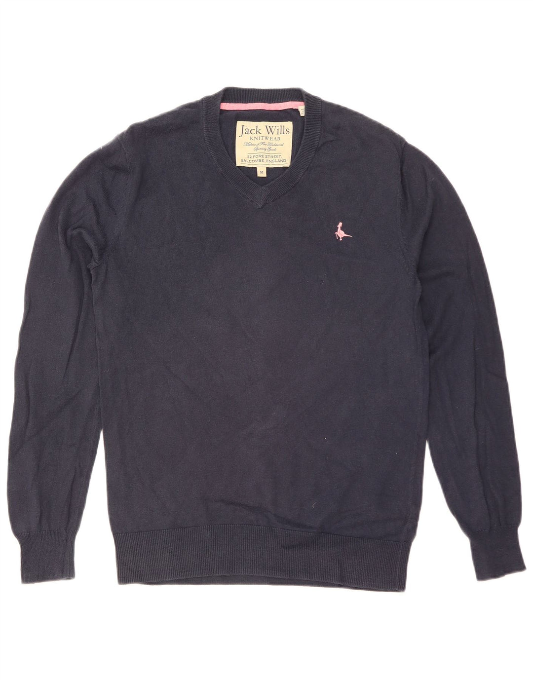 JACK WILLS Suéter masculino com gola V e algodão azul marinho médio