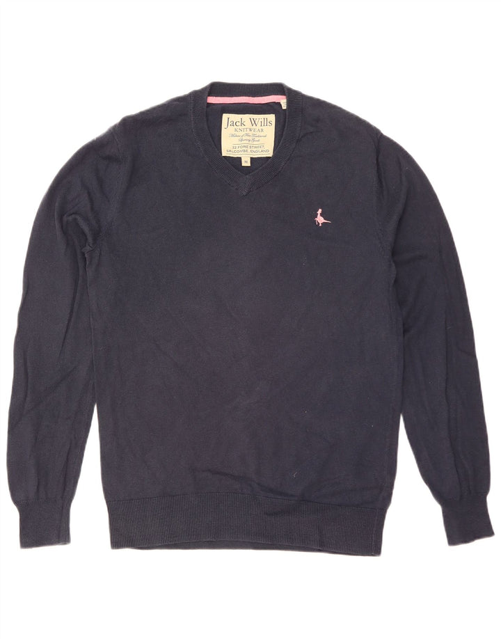 JACK WILLS Suéter masculino com gola V e algodão azul marinho médio