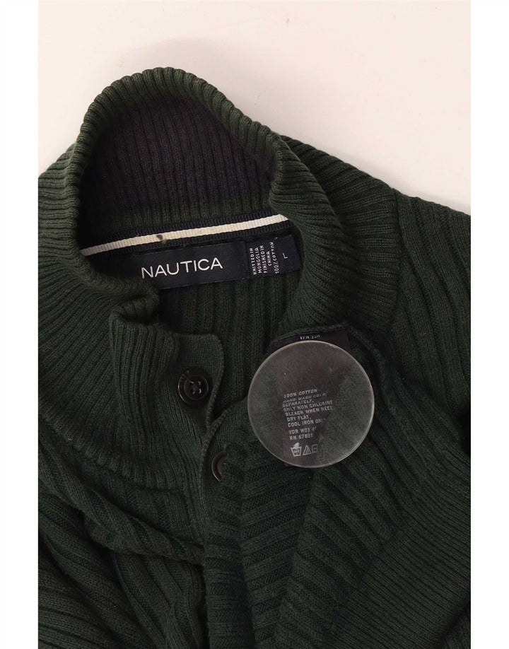 Suéter masculino Nautica com gola e botão grande de algodão verde