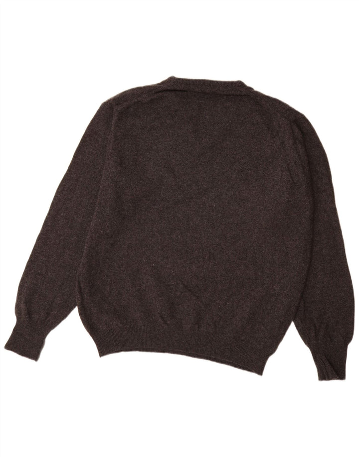 Suéter masculino Marks & Spencer com decote em V grande lã de cordeiro manchada cinza