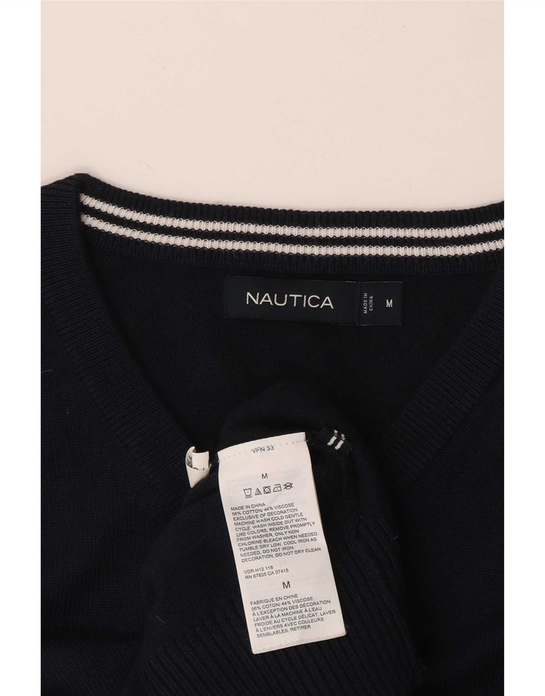 Suéter masculino Nautica com decote em V médio algodão azul marinho