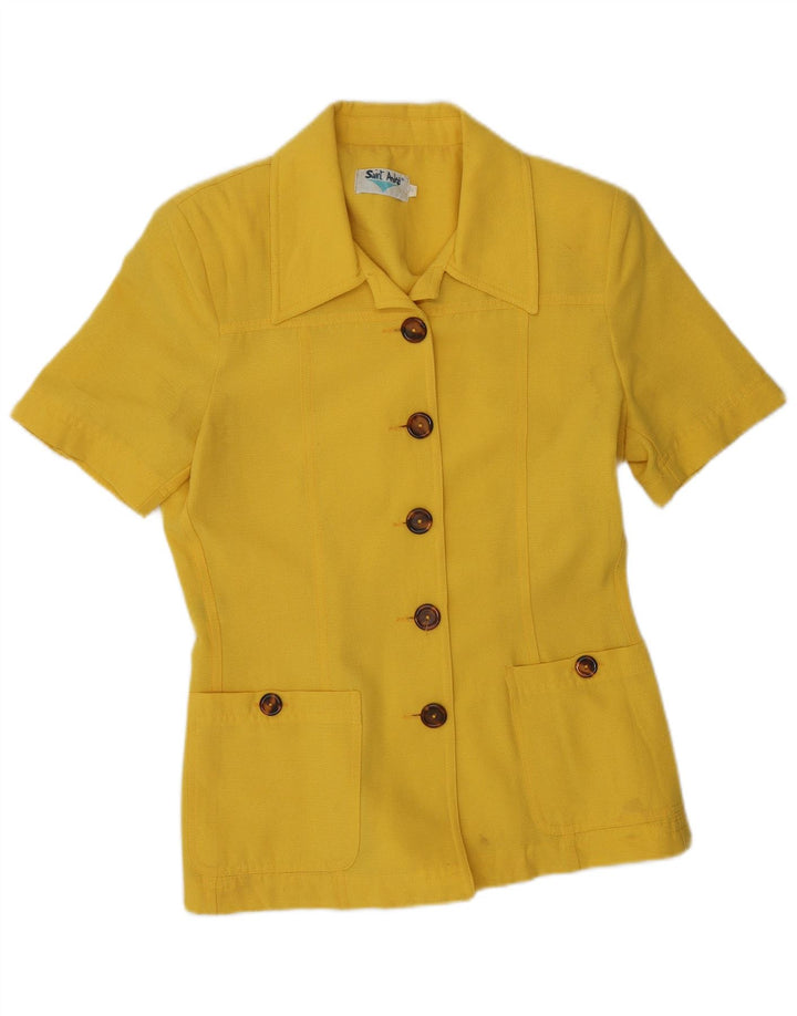 Jaqueta blazer feminina VINTAGE de manga curta com 5 botões IT 44 amarelo médio