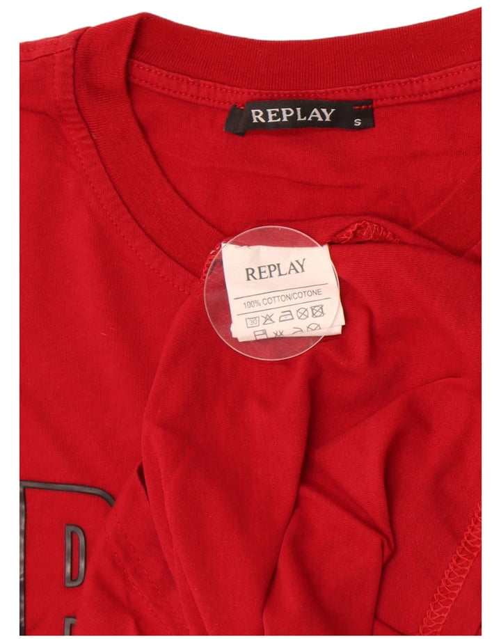 Camiseta masculina Replay com estampa gráfica pequena de algodão vermelho