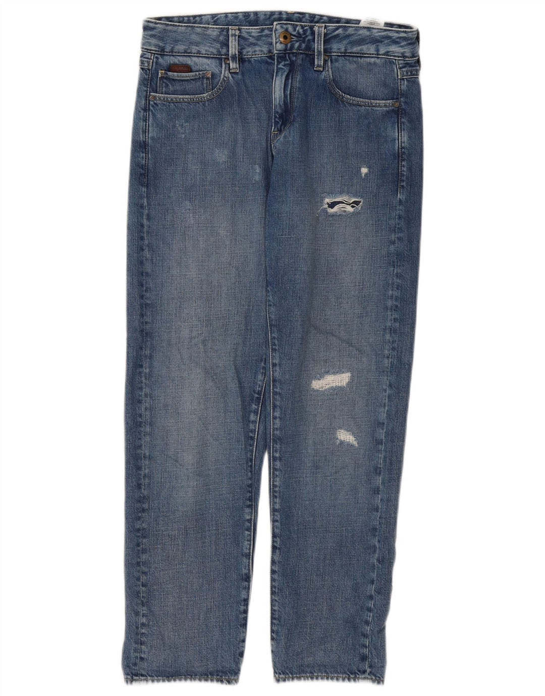Calça jeans reta feminina G-Star desgastada W24 L30 algodão azul