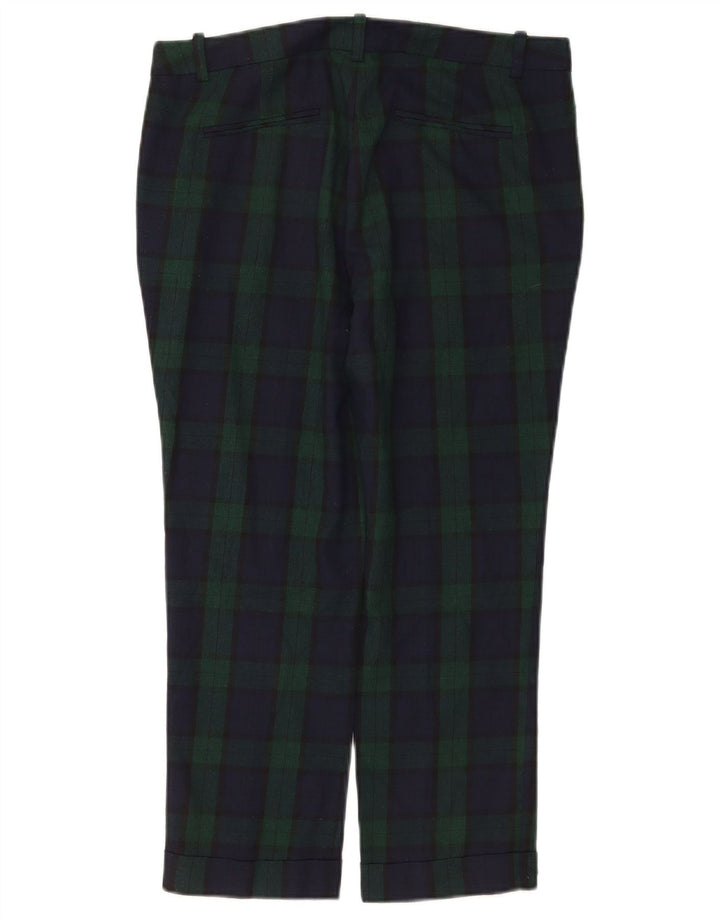 Zara Calça feminina reta cortada média W30 L24 poliéster xadrez verde