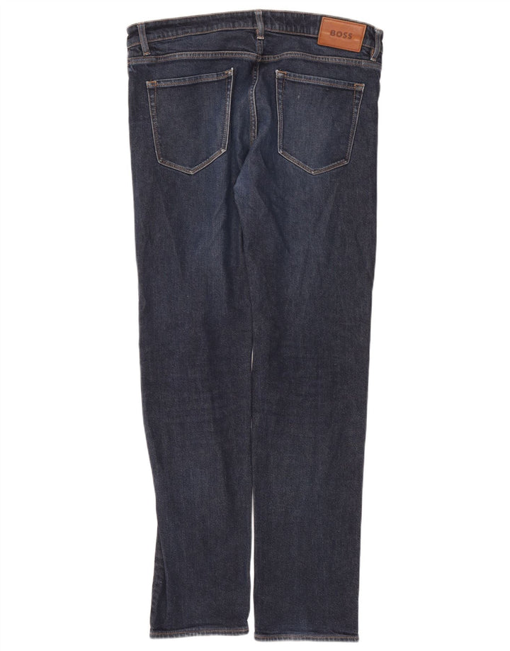 Hugo Boss Mens Straight Jeans W36 L34 Azul Marinho Algodão