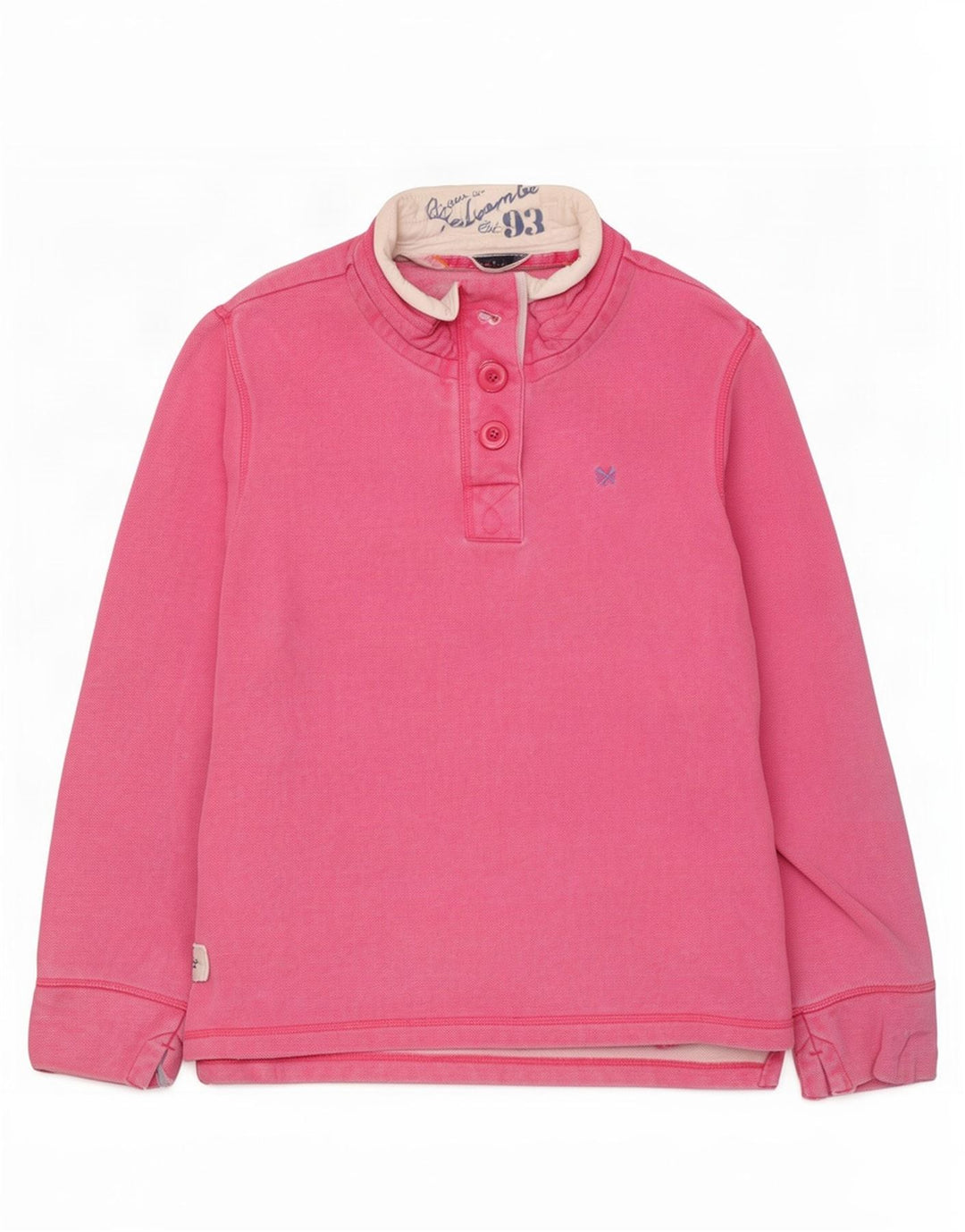 Suéter feminino Crew Clothing com gola redonda e botão UK 12 algodão rosa médio