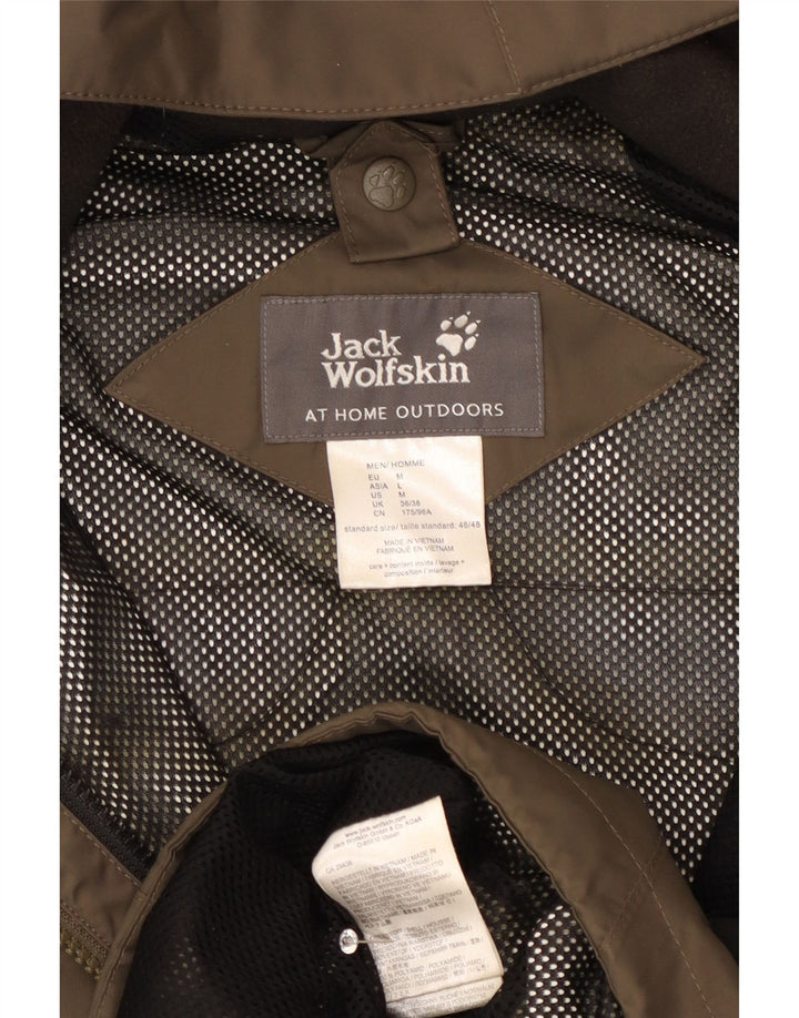 Jaqueta de chuva masculina Jack Wolfskin com capuz UK 36/38 Medium Khaki Colourblock