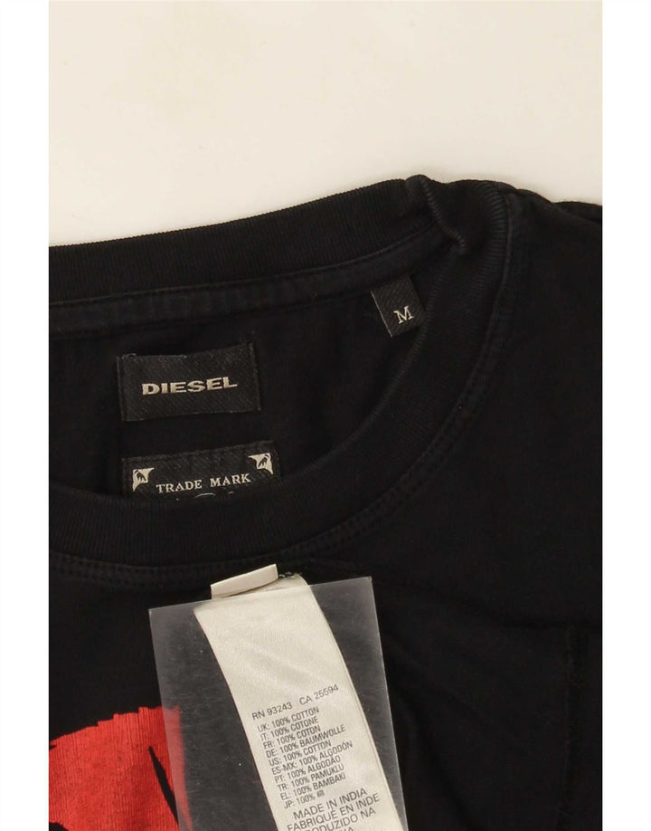 Diesel Camiseta masculina gráfica Top médio algodão preto