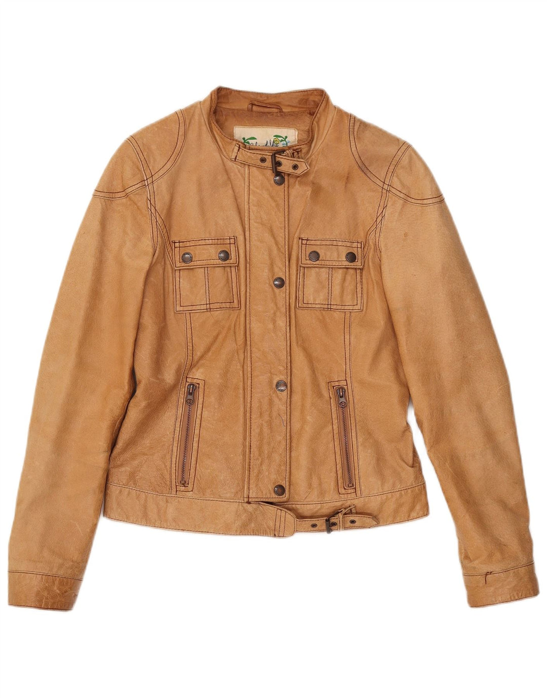Jaqueta de couro feminina vintage Reino Unido 12 couro bege médio