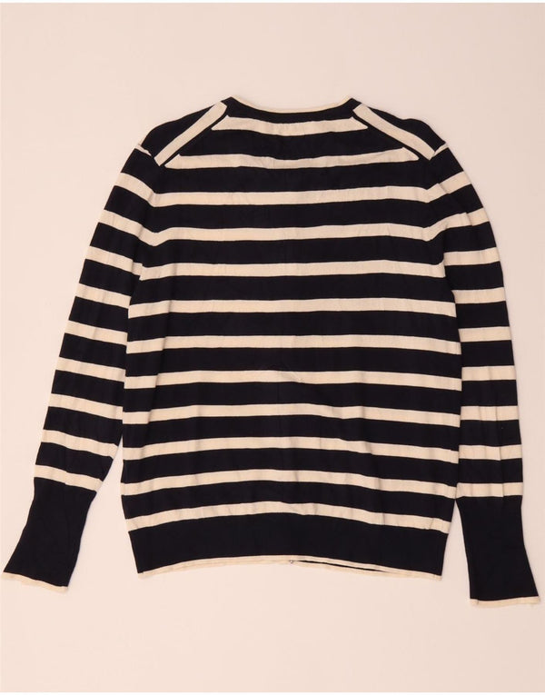 Suéter cardigã feminino Zara Reino Unido 20 2XL viscose listrada azul marinho