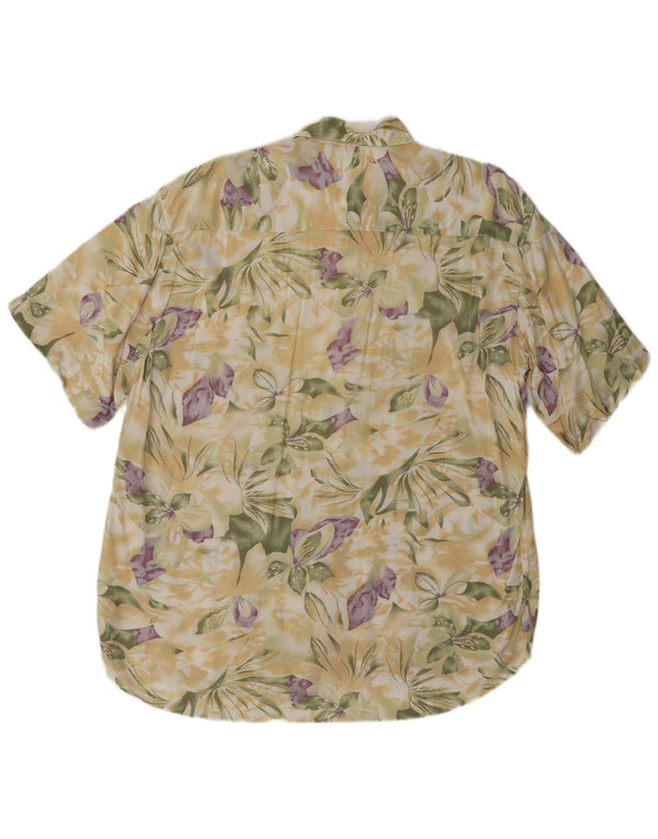 Camisa masculina vintage de manga curta grande viscose floral bege