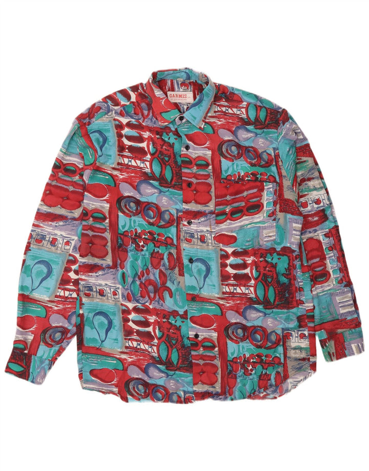 Camisa masculina vintage com padrão abstrato pequena multicolorida