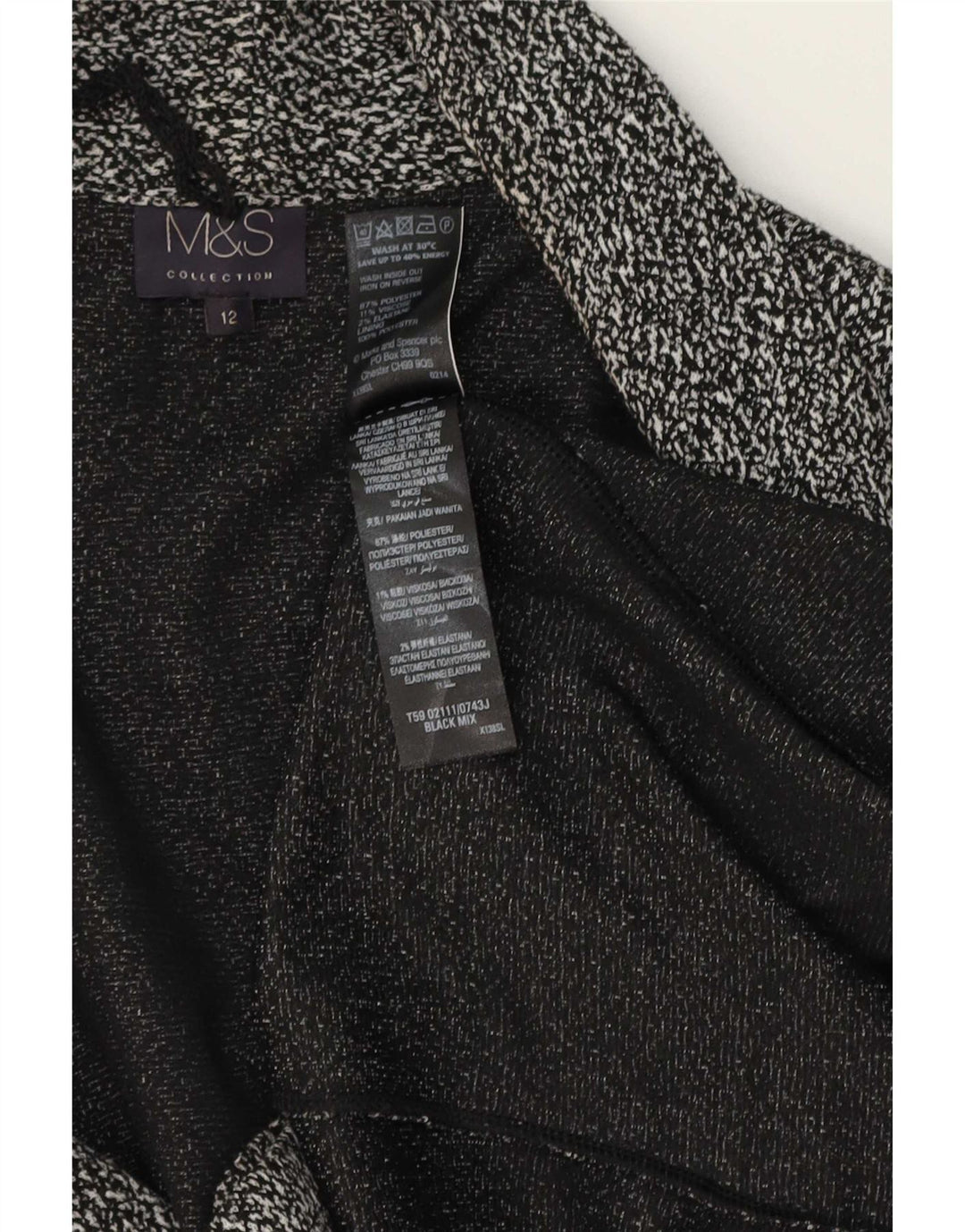 Jaqueta blazer feminina de malha aberta da Marks & Spencer Reino Unido 12 médio preto manchado