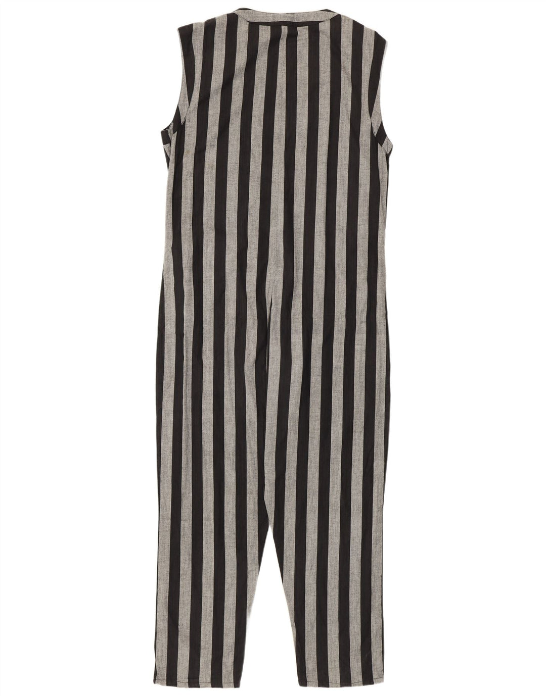 Macacão feminino vintage sem mangas UK 14 listrado preto médio