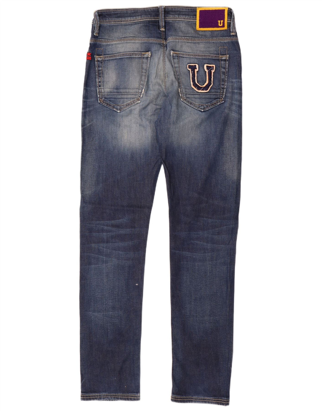 Uniforme masculino gráfico desgastado slim jeans W32 L33 algodão azul