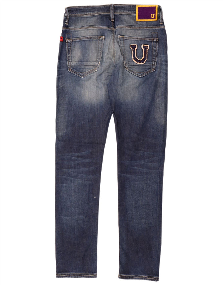 Uniforme masculino gráfico desgastado slim jeans W32 L33 algodão azul