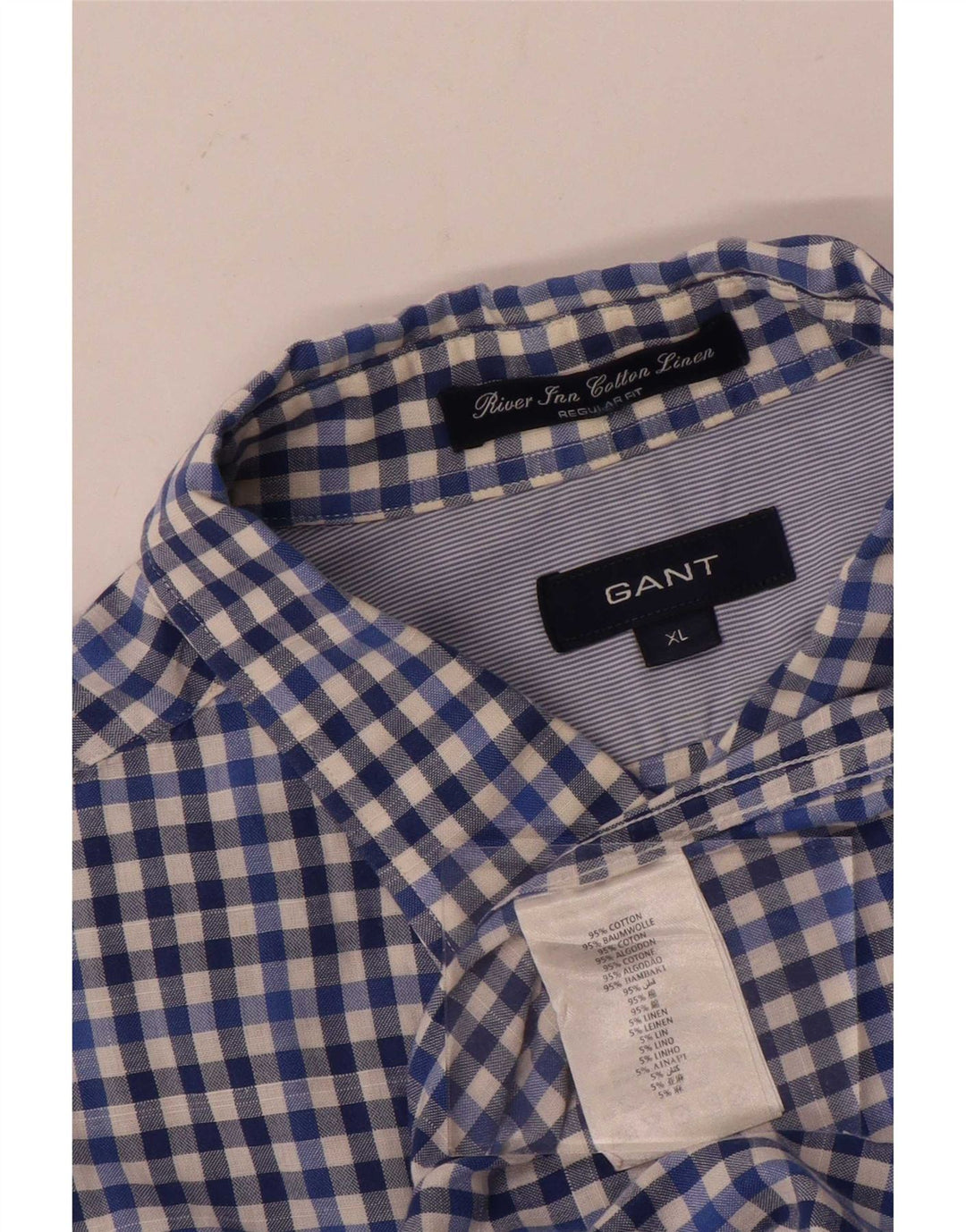 Gant Camisa masculina de manga curta com ajuste regular XL azul algodão guingão