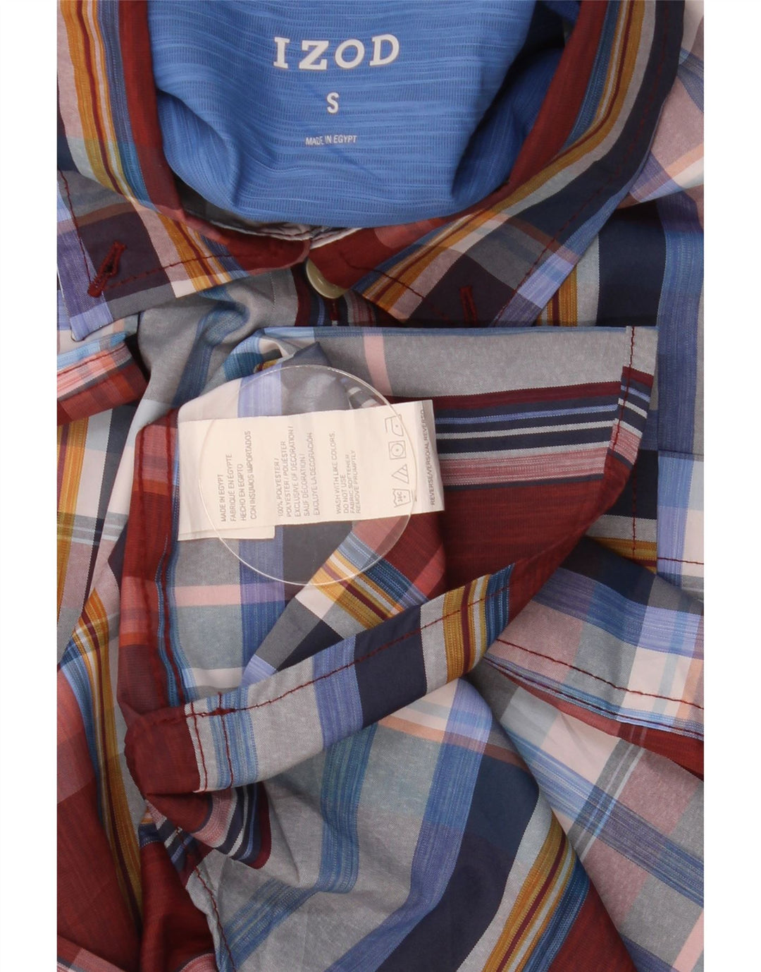 Camisa masculina de manga curta Izod pequena poliéster xadrez multicolorido