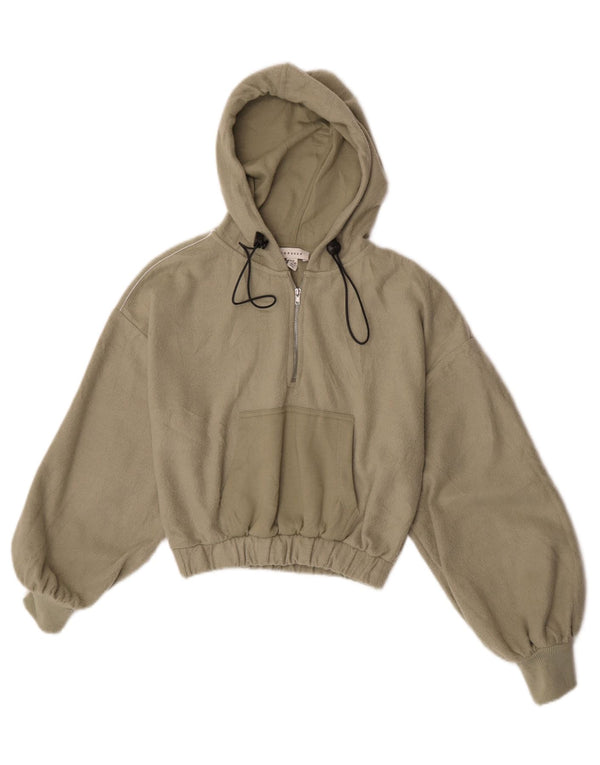 Suéter de lã feminino Topshop com capuz e zíper no pescoço Reino Unido 6 XS Poliéster cáqui