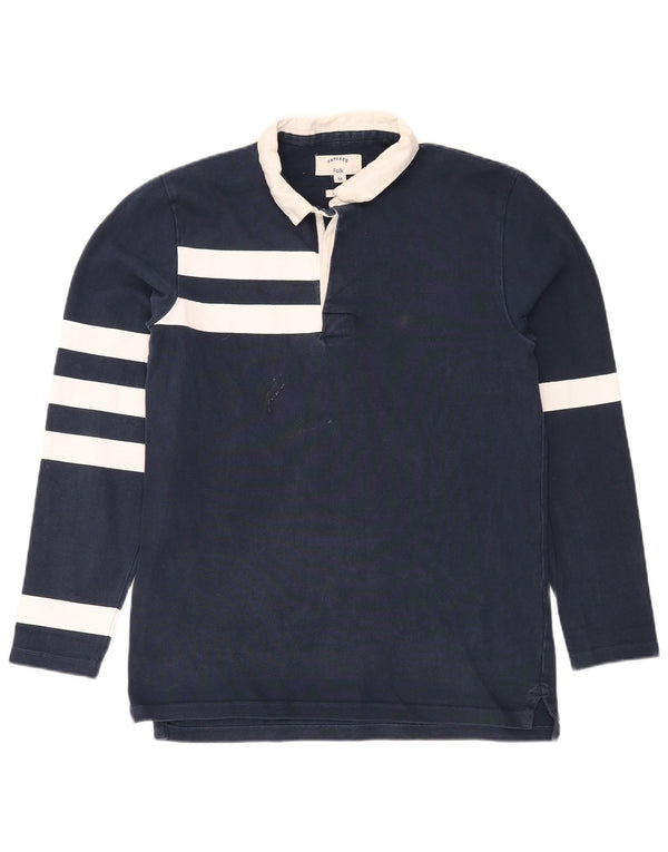 Camisa polo masculina de rugby de manga comprida Fat Face masculina listrada azul marinho médio