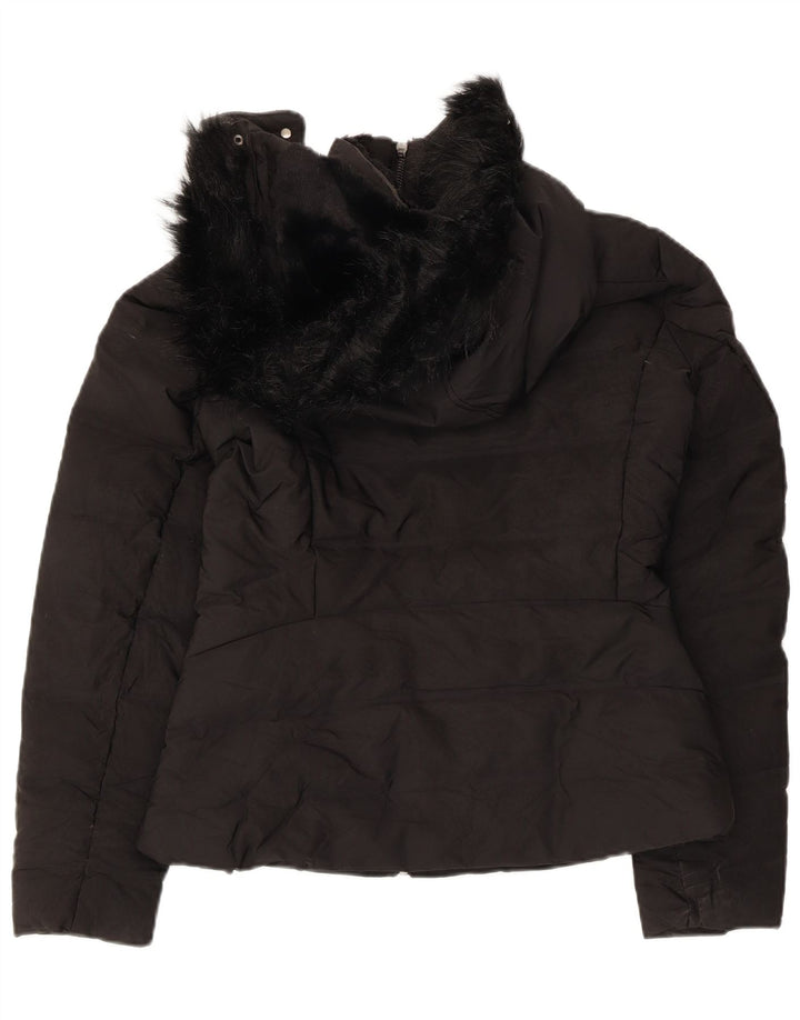 Jaqueta acolchoada com capuz feminina Zara UK 10 poliéster preto pequeno