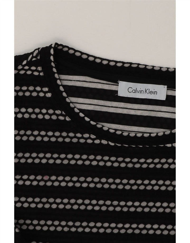 CALVIN KLEIN Top feminino manga comprida UK 12 listrado preto médio