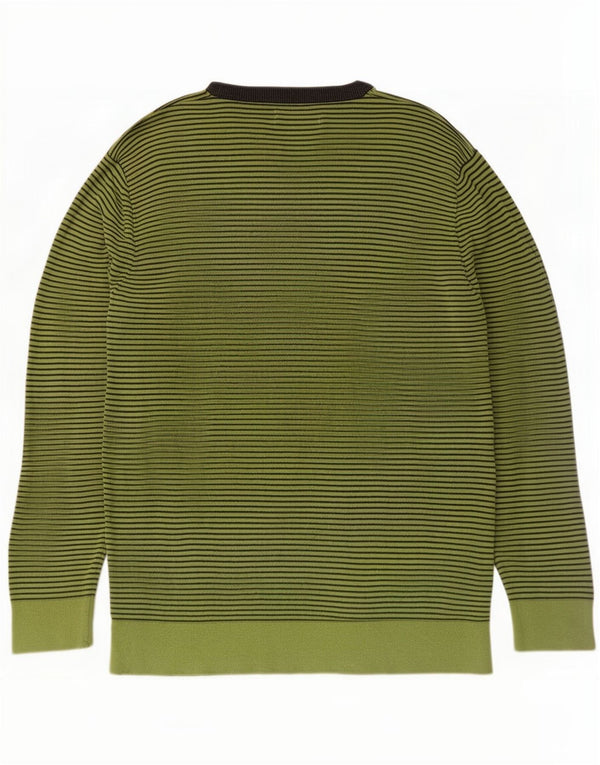 Pierre Cardin Suéter masculino com gola canoa, grande algodão listrado verde