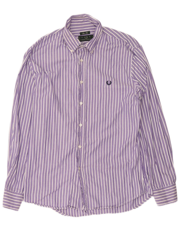 Fred Perry Camisa masculina slim fit grande algodão listrado roxo