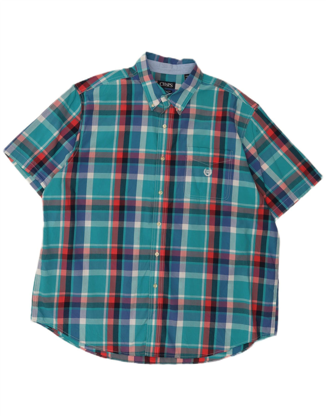 Camisa masculina grande de manga curta Chaps 2XL algodão xadrez azul