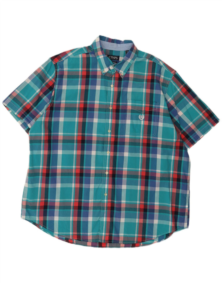 Camisa masculina grande de manga curta Chaps 2XL algodão xadrez azul