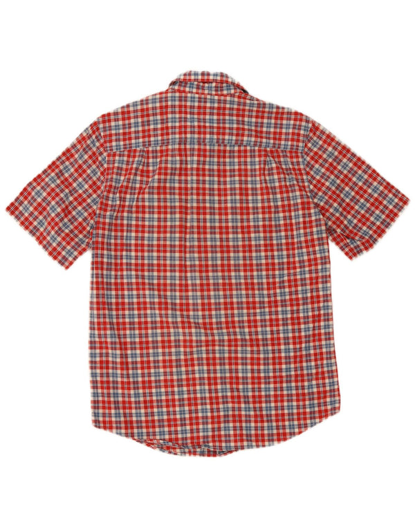 Camisa masculina de manga curta L.L.Bean pequena xadrez vermelha de algodão