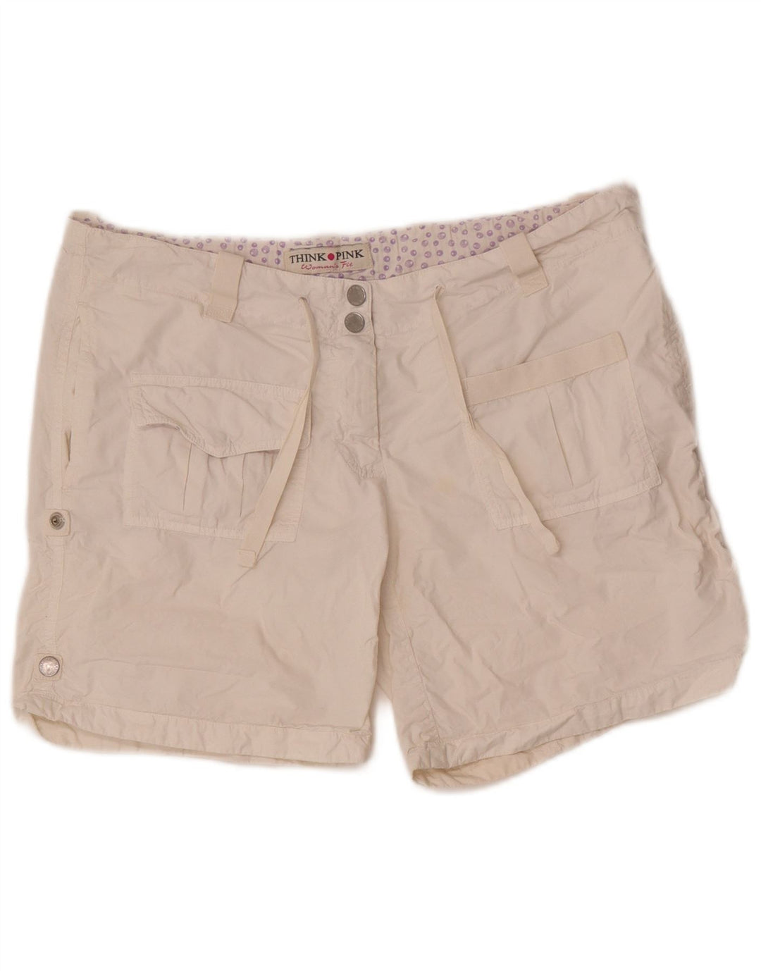 Shorts cargo feminino Think Pink W30 algodão branco médio