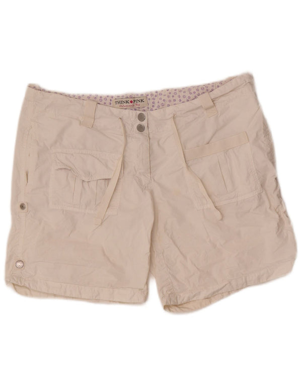 Shorts cargo feminino Think Pink W30 algodão branco médio