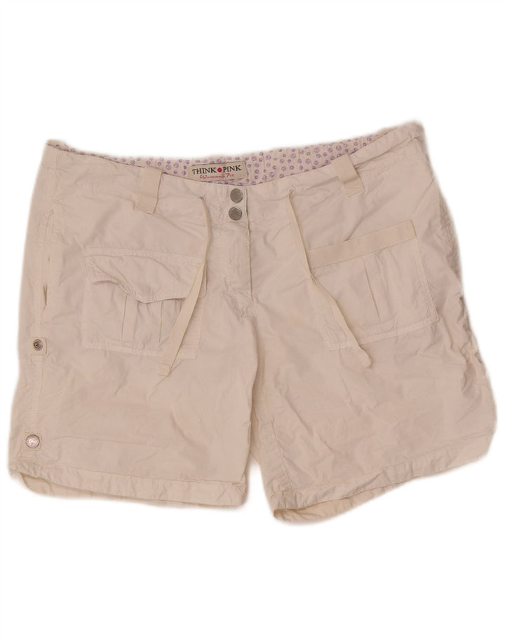 Shorts cargo feminino Think Pink W30 algodão branco médio