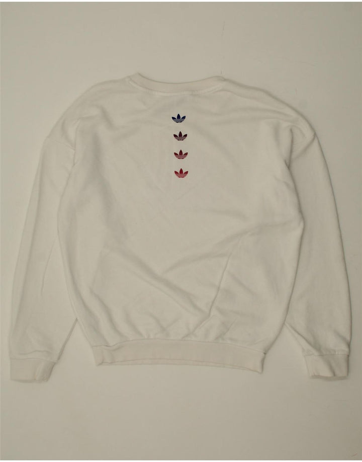 ADIDAS Womens Oversized Sweatshirt Jumper UK 4 XS  White Cotton Vintage Adidas and Second-Hand Adidas from Messina Hembry 