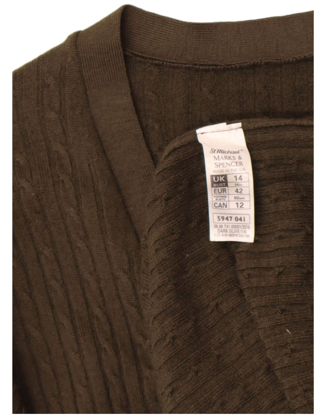 Suéter feminino Marks & Spencer St. Michael Cardigan Reino Unido 14 grande cáqui