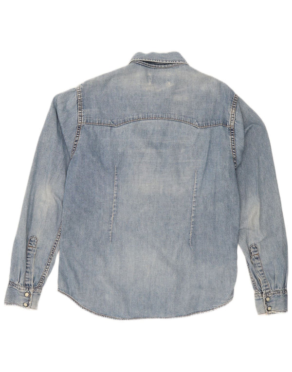 Camisa jeans feminina Lee Reino Unido 16 grande algodão azul