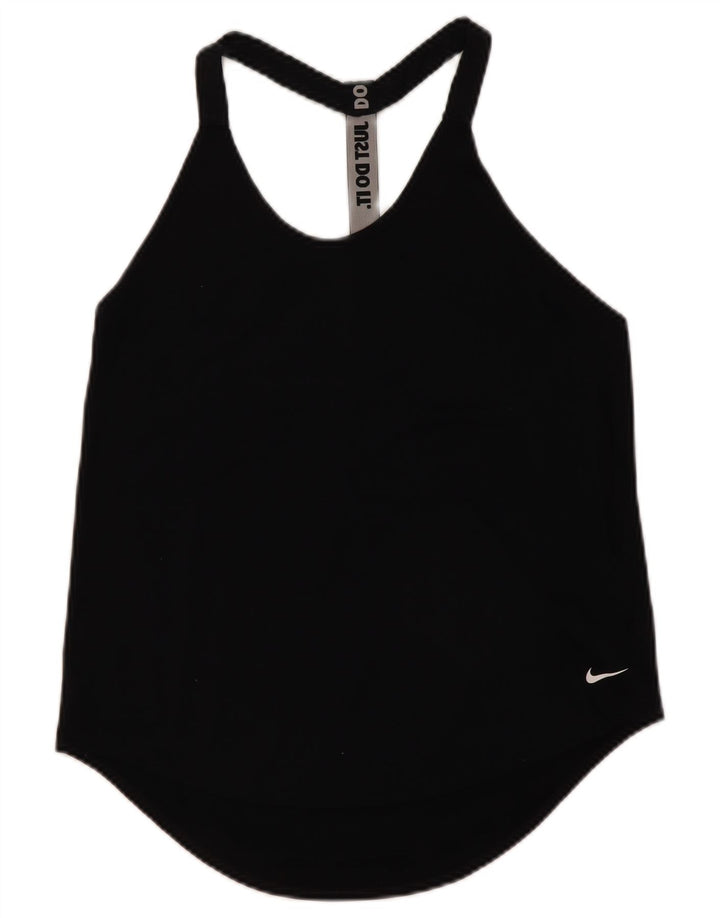 Nike Womens Dri Fit Graphic Vest Top UK 12 Médio Preto Poliéster
