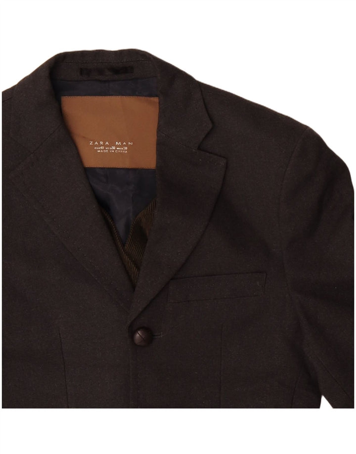 Jaqueta blazer masculina ZARA com 3 botões EU 48 poliéster cinza médio