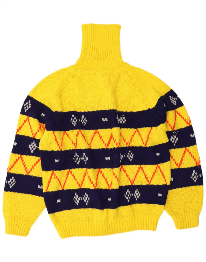 Suéter masculino vintage com gola redonda grande amarelo Fair Isle