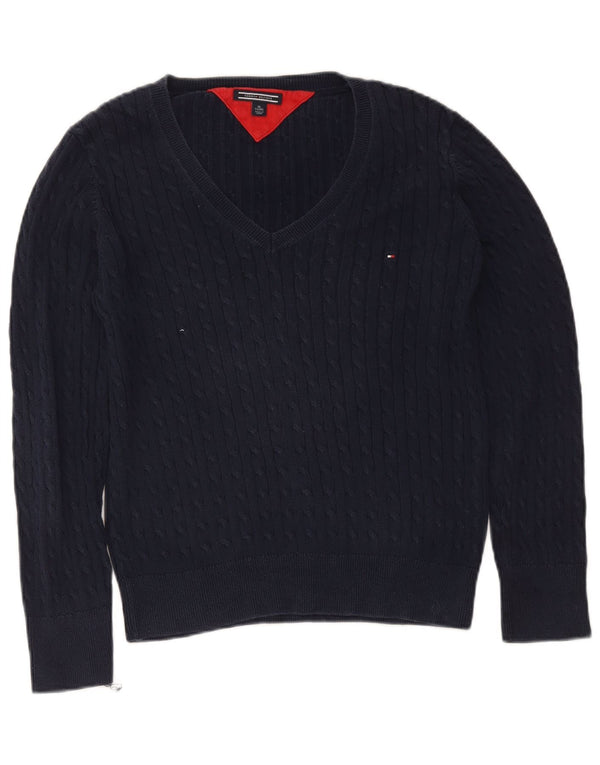 Tommy Hilfiger Suéter feminino com decote em V UK 18 XL Azul marinho