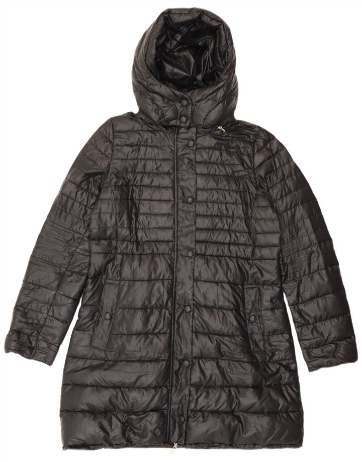 Casaco acolchoado com capuz feminino Marella UK 16 grande poliéster preto