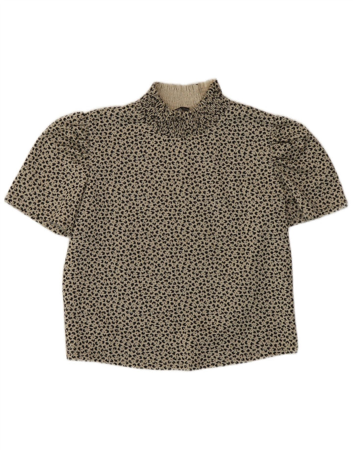 Blusa feminina Zara Top UK 14 grande cinza estampa animal poliéster